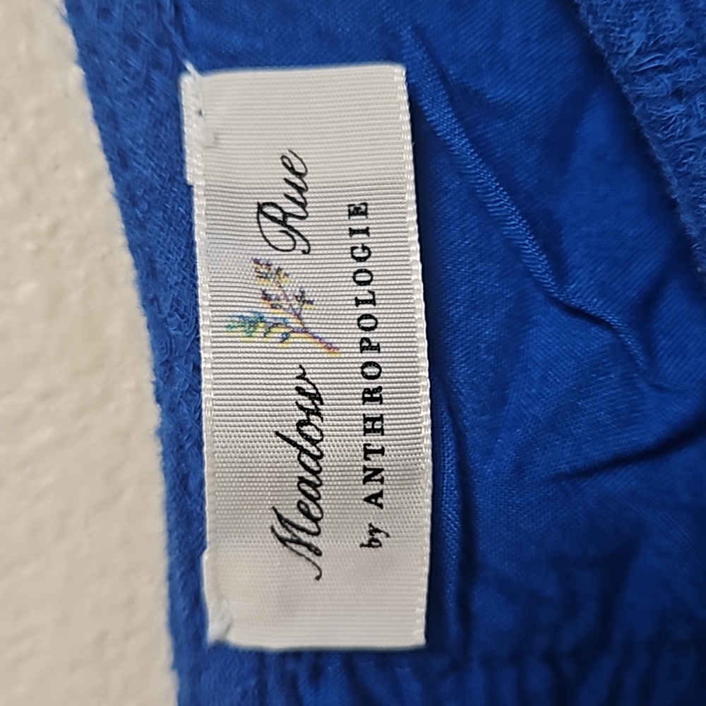 Anthropologie Meadow Rue sleeveles blue dress embroidered scallop hem women's 0 - Picture 5 of 15